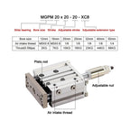 MGPM32/40/50 Adjustable Stroke Bore Size 32mm/40mm/50mm Three Axis with Rod Compact Guide Air Actuator Pneumatic Cylinder(MGPM40x150-50-XC8)