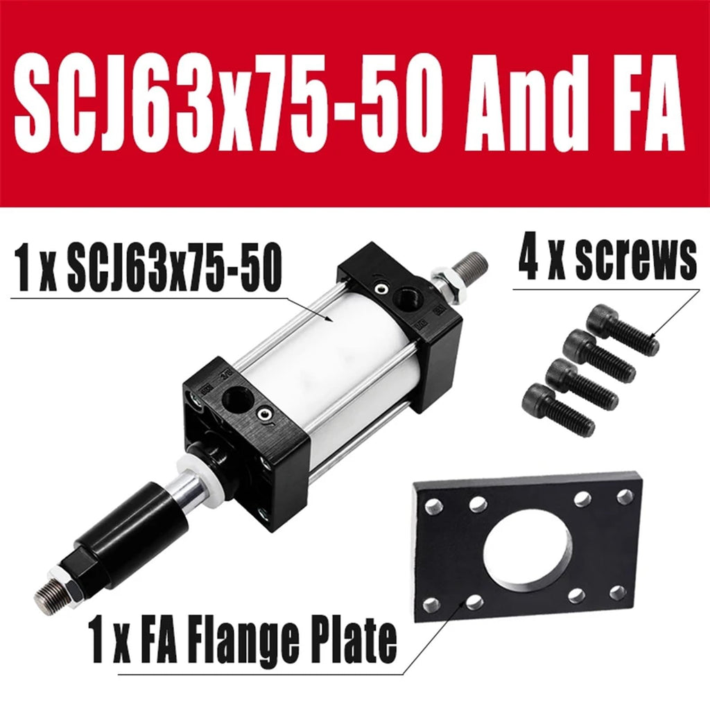 SCJ63x75-50 Standard Pneumatic Cylinder Bore 63mm Double Acting Air Cylinders Adjustable Stroke 25-75mm Large Thrust(SCJ63x75-50 and FA,with Magnet)