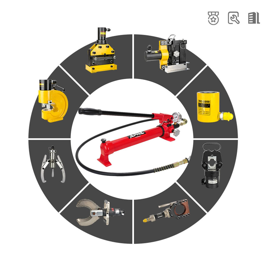 Single Acting Hydraulic Manual Lifting Pump CP-700A, 10000psi Portable Manual Hydraulic Pump with 1.8m Length Hose and Pressure Guage ZG 3/8 in Connector for Industry