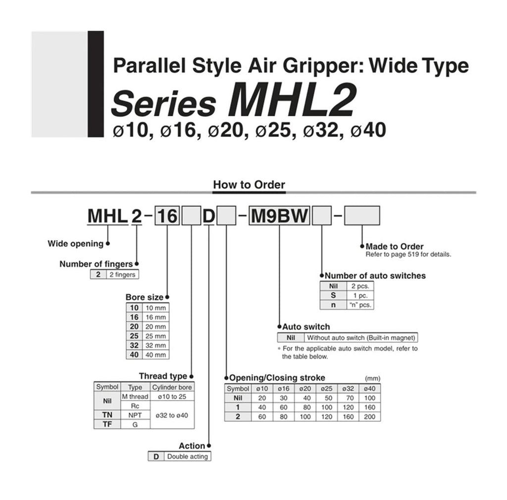 MHL2 Double Acting Pneumatic Gripper SMC Replacement T Type Air Gripper 10D/16D/20D/25D/10D1/16D1/20D1/25D1(MHL2-25D)