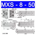 MXS6/8/12 Pneumatic Slide Table Cylinder Diameter 10/20/30/40/50/75 Cylinder(MXS8-50)