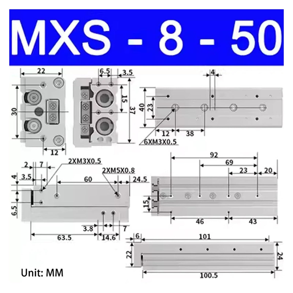 MXS6/8/12 Pneumatic Slide Table Cylinder Diameter 10/20/30/40/50/75 Cylinder(MXS8-50)