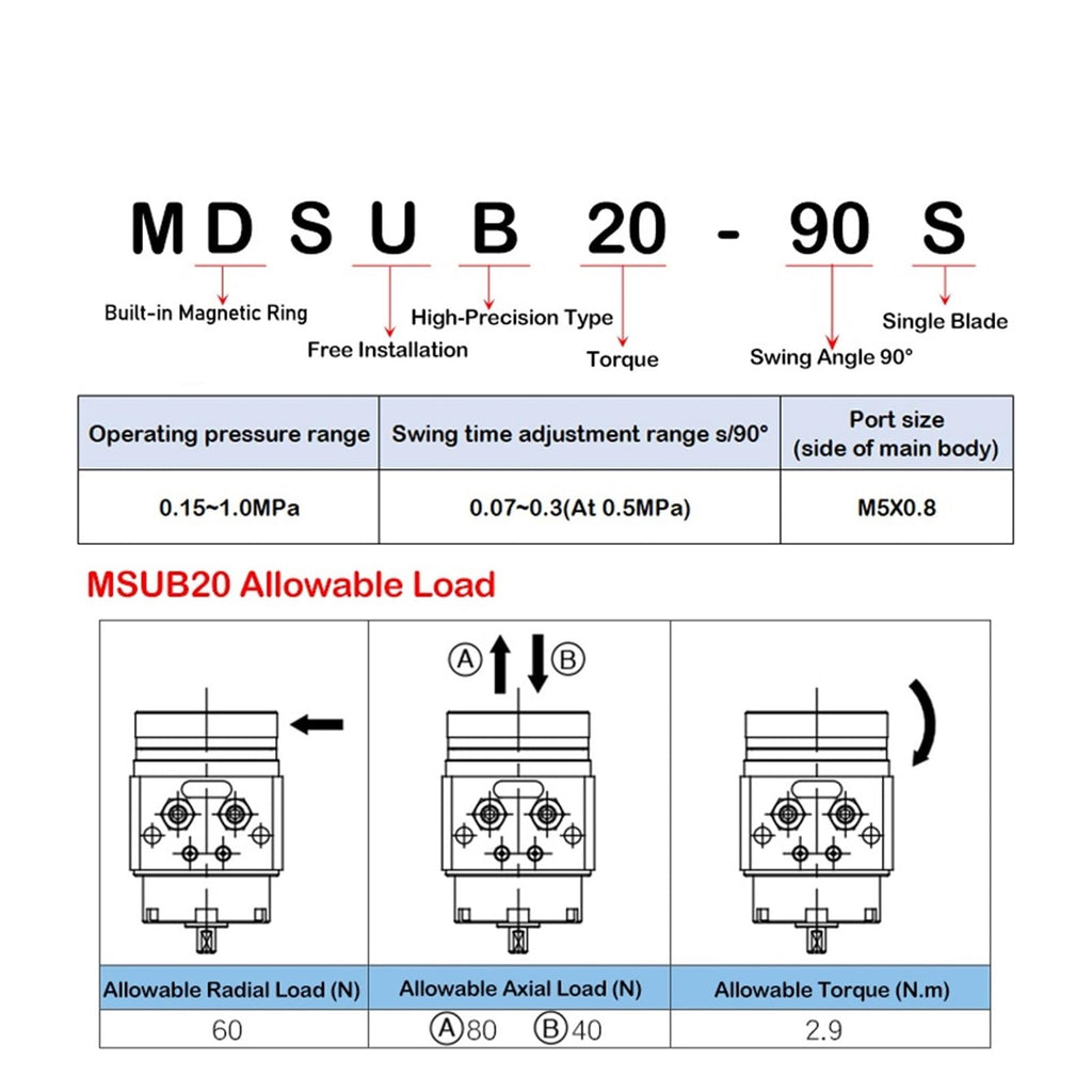 High Precision MDSUB20-90S Pneumatic Swing Table Blade Cylinder Manipulator rotates 90 Degrees Adjustable Built-in Ring