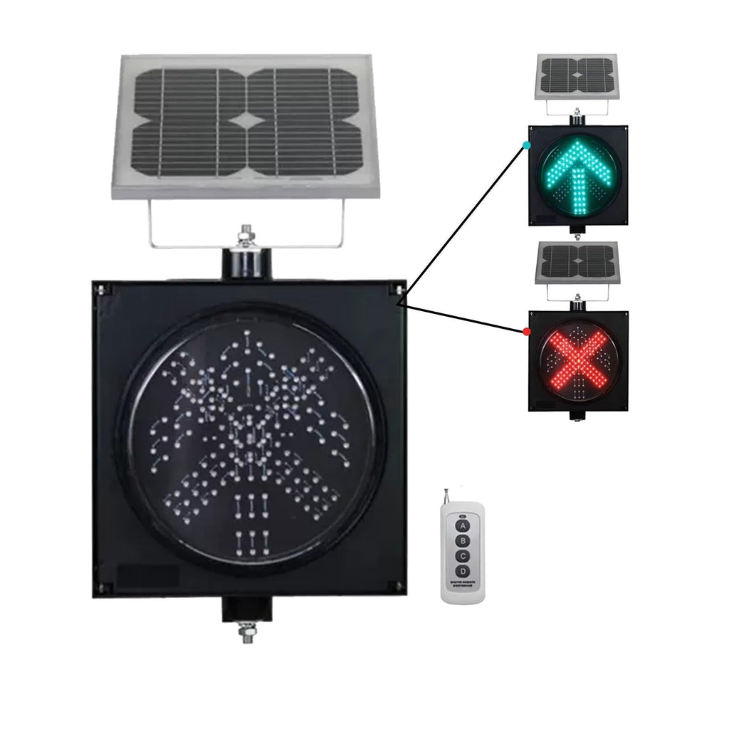 Industrial Solar Traffic Stop Light 1 Light X/Arrow, Red/Green Stop and Go Light with Remote Control, Industrial Signal Light with Solar Panel, for Intersections, Roads,