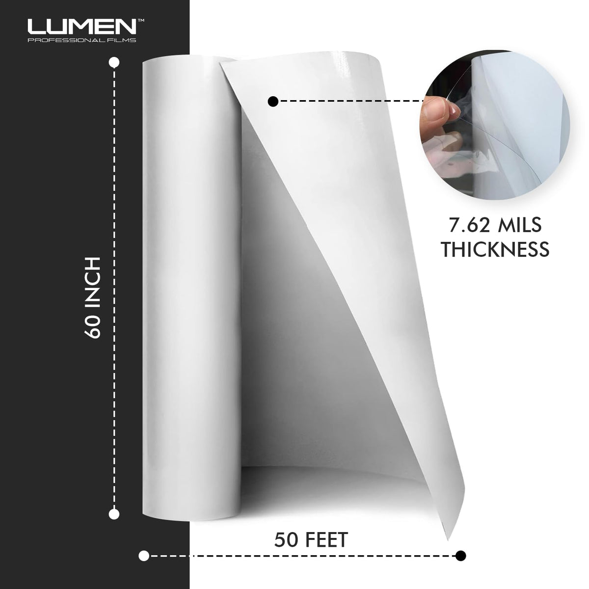 Lumen Standard PPF Film for Car - 60" x 50' Durable TPU, Self-Healing, UV Resistant, Clear Paint Protection Film for Cars, Universal Fit, Cost-Effective Solution