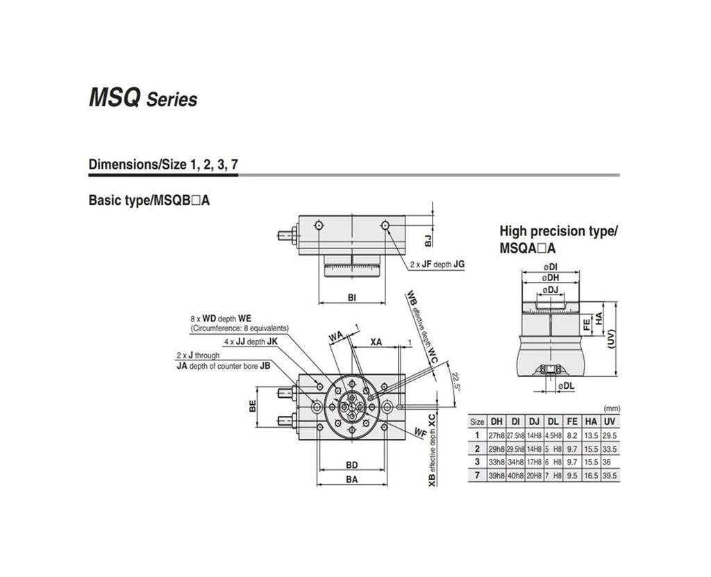 1pcs MSQB1A MSQB2A MSQB3A MSQB7A Pneumatic Rotary Table Cylinder Rack&Pinion Type(MSQB2A)