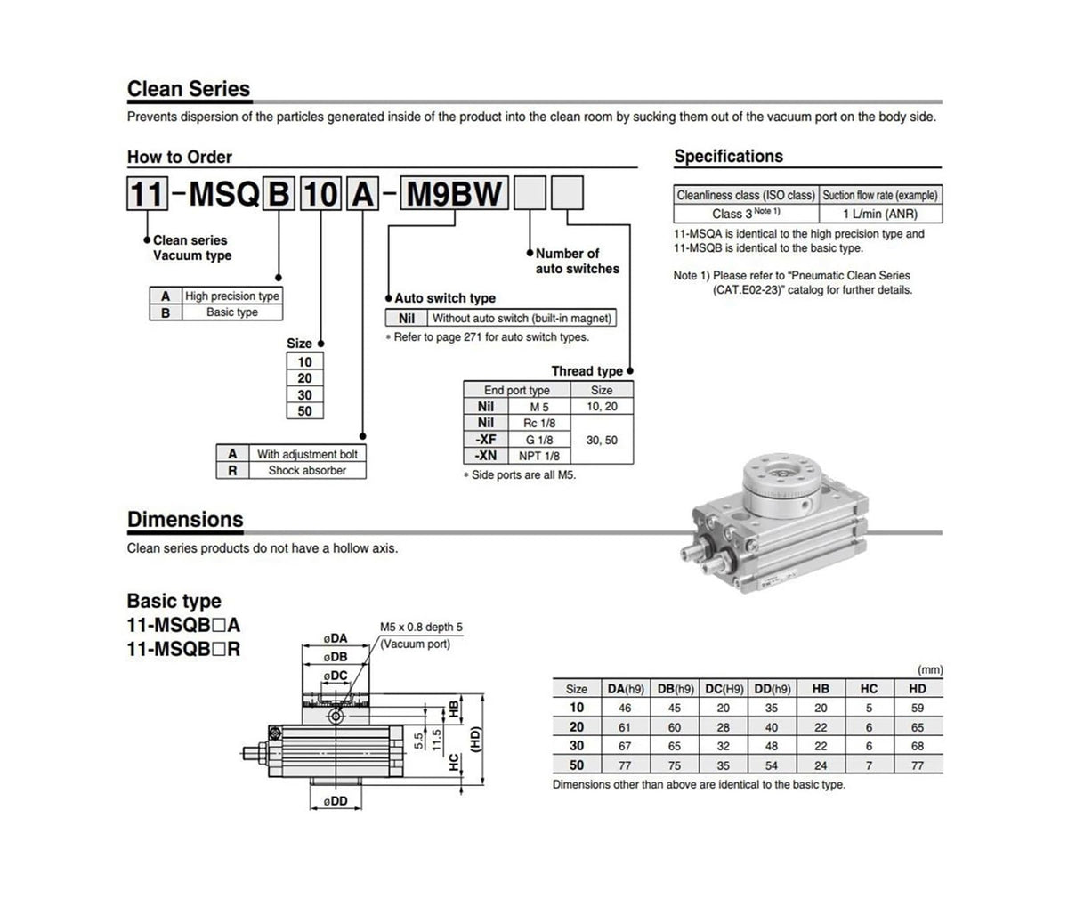 MSQB70A MSQB70R MSQB100R MSQB100A Rotary Pneumatic Cylinder MSQB50R Adjustable 0-190 Degrees(MSQB70A)