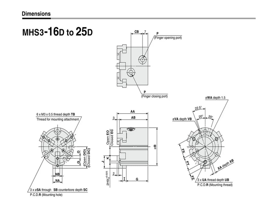 Cylinder air Gripper 3-Figer Type MHS Series MHS3-16D/20D/25D/32D/40D/50D/63D/80D/100D/125D SMC Type(MHS3-40D)