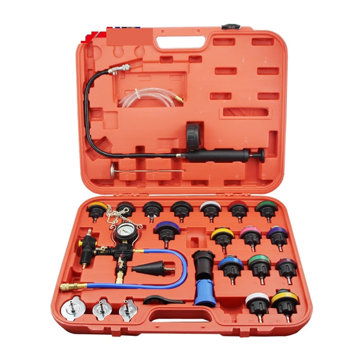 Coolant Pressure Tester kit 27Pcs Universal Radiator Pressure Tester Set Vacuum Type Cooling System Test Water Tank Leak Detection Detector Tool Vacuum Type Cooling System Kit