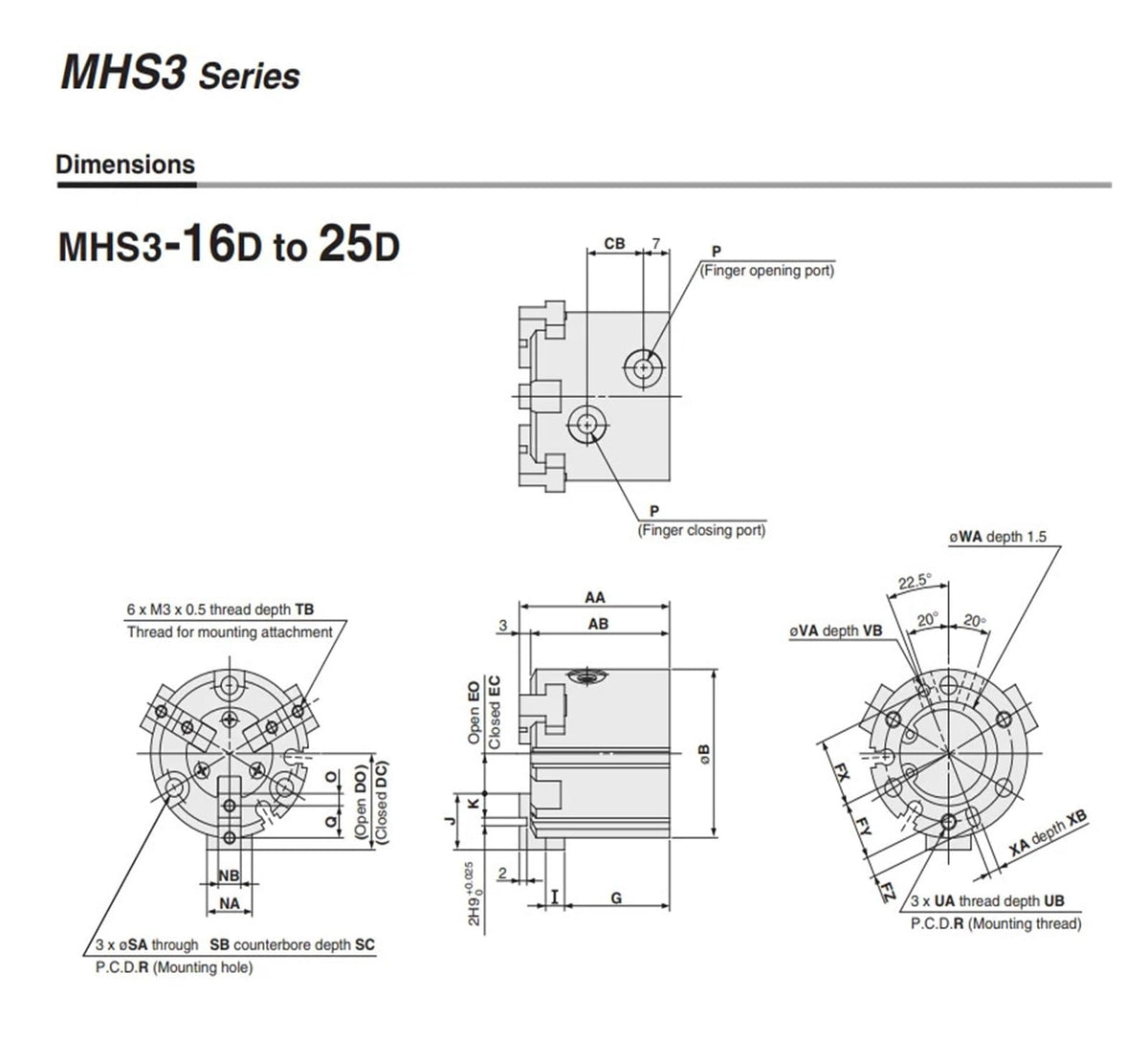 MHS2 MHS3 MHS4 2-Finger 3-Finger 4-Finger Pnuematic Cylinder MHS3-50D MHS3-16D MHD3-20D MHS3-25D(MHS3-50D)