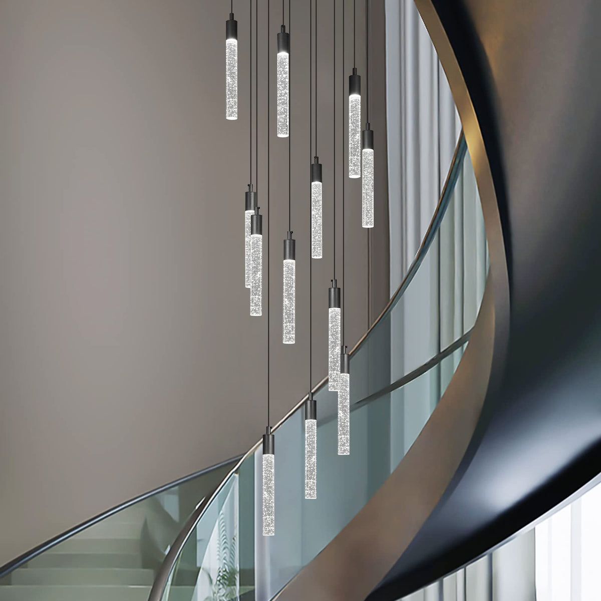 12 Light Living Room Chandelier Chrome Crystal Pendant Lights LED Dimmable 72W 6000K Staircase Large Chandelier Lobby Living Room Foyer High Ceiling Chandeliers