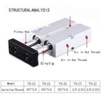 Double Rod TN Type Double Pneumatic Cylinde Bore 10/16/20/25/32mm Aluminum Alloy Stroke 30 35 40 45 50 60 70 75mm Air Cylinder(Stroke 80mm,Bore 20)
