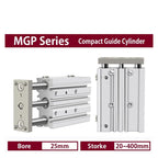 Bore 25mm Stroke 20-200mm MGPL25 Compact Guide Cylinder Thin Three axis air Pneumatic Cylinder with Guide Rod(125mm Stroke,MGPL25)