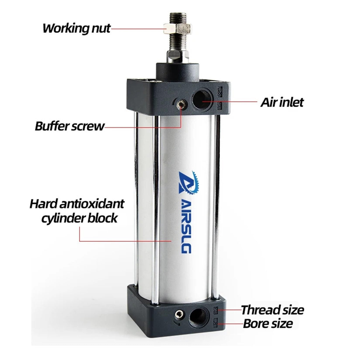 Standard Air Cylinder Bore Small Pneumatic Cylinder Piston 25/75/100/200/300mm Stroke(Stroke 50mm,SC80)