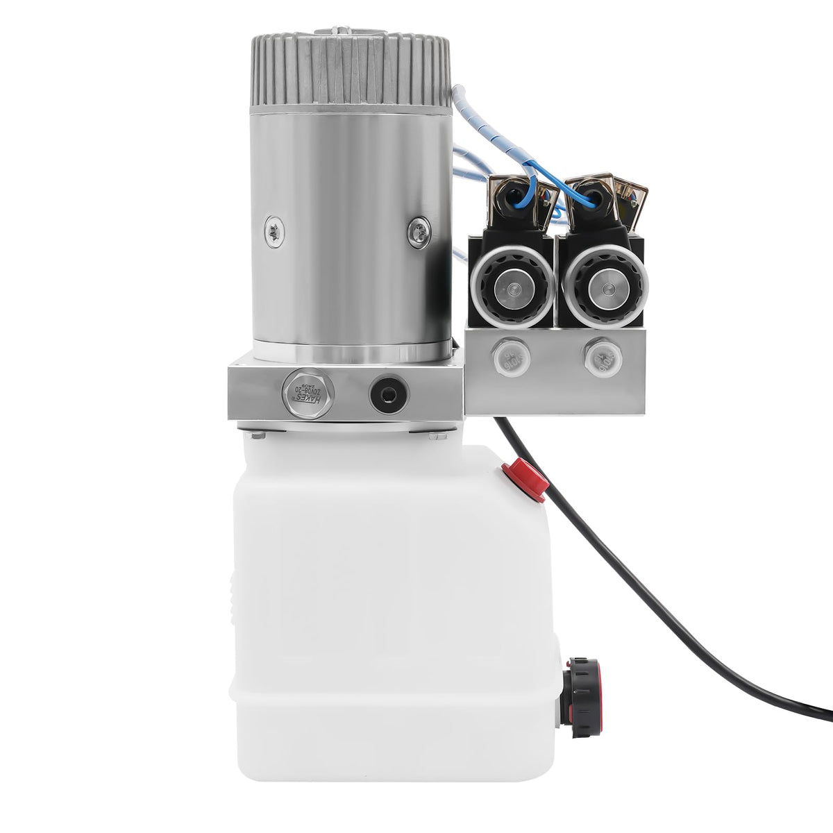 12V DC Hydraulic Pump Single Acting, 4.5 Quart Square Plastic Reservoir, Double Acting Capable, for Dump Trailer, Lift Gate, Small to Medium Hydraulic Power Unit