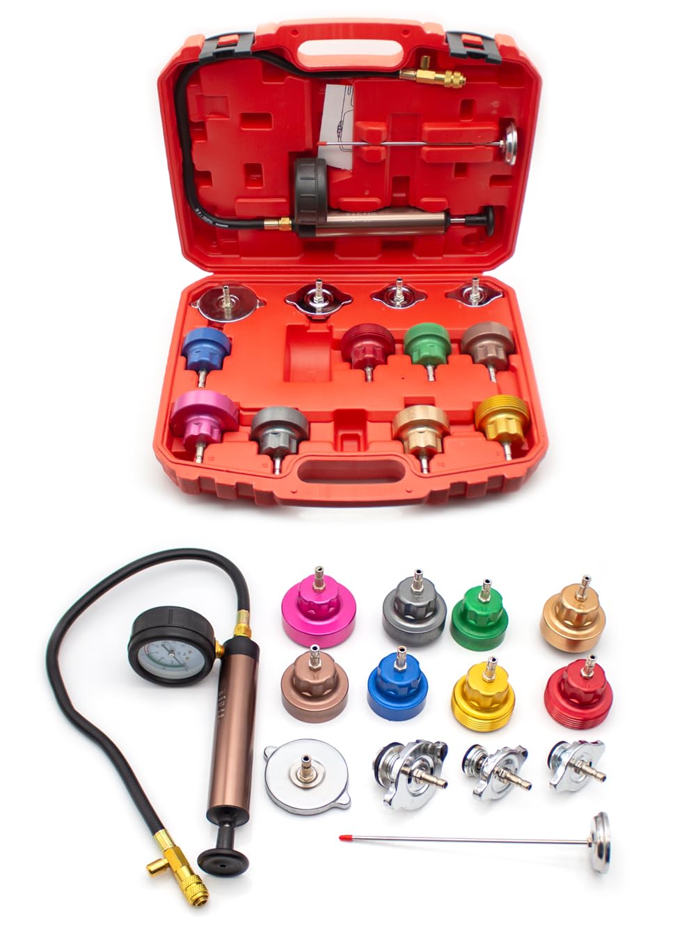 Water Tank Leak Detector Radiator Pressure Tester Pump Leak Cooling System Checker 14 pcs