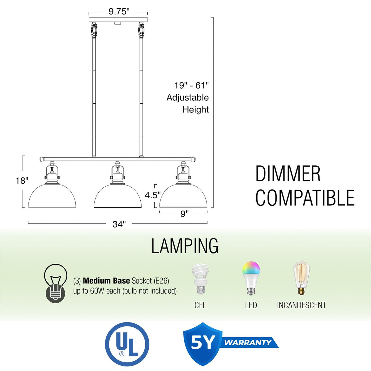 Kira Home Belle 34" Modern Farmhouse Industrial 3-Light Island Chandelier