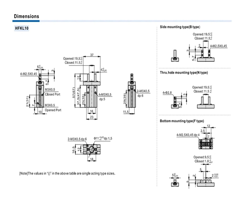 HFZ10 HFZL16 HFK10 HFKL20 Parallel Air Gripper Pneumatic Cylinder Double or Single Acting Gripper(HFKL25)