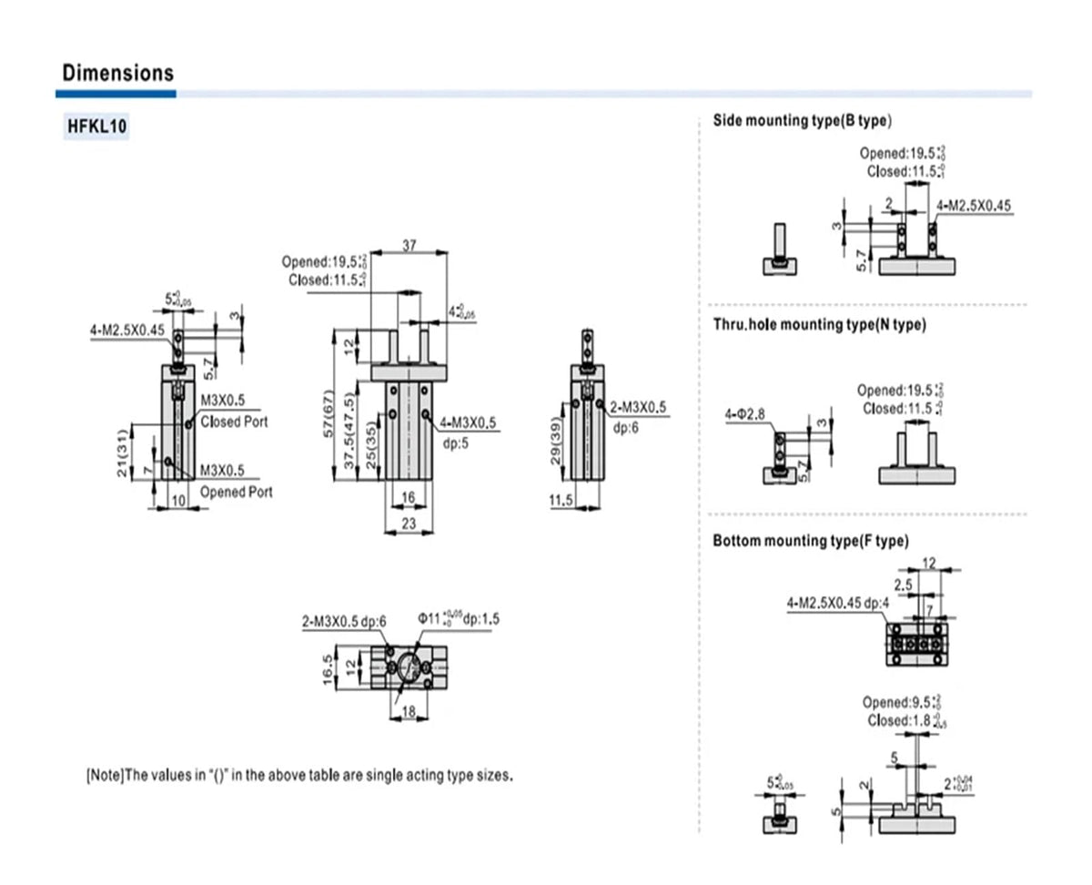 HFZ10 HFZL16 HFK10 HFKL20 Parallel Air Gripper Pneumatic Cylinder Double or Single Acting Gripper(HFKL25)