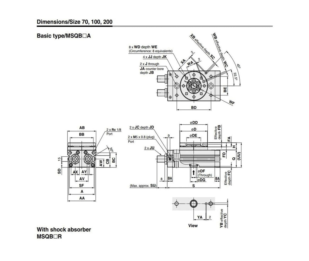 MSQB70A MSQB70R MSQB100R MSQB100A Rotary Pneumatic Cylinder MSQB50R Adjustable 0-190 Degrees(MSQB70A)
