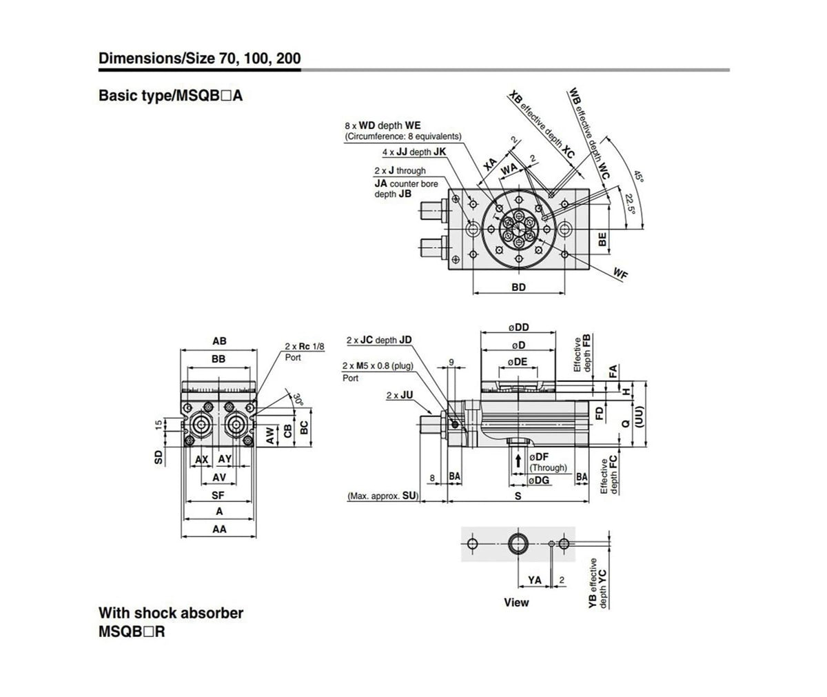 MSQB70A MSQB70R MSQB100R MSQB100A Rotary Pneumatic Cylinder MSQB50R Adjustable 0-190 Degrees(MSQB70A)