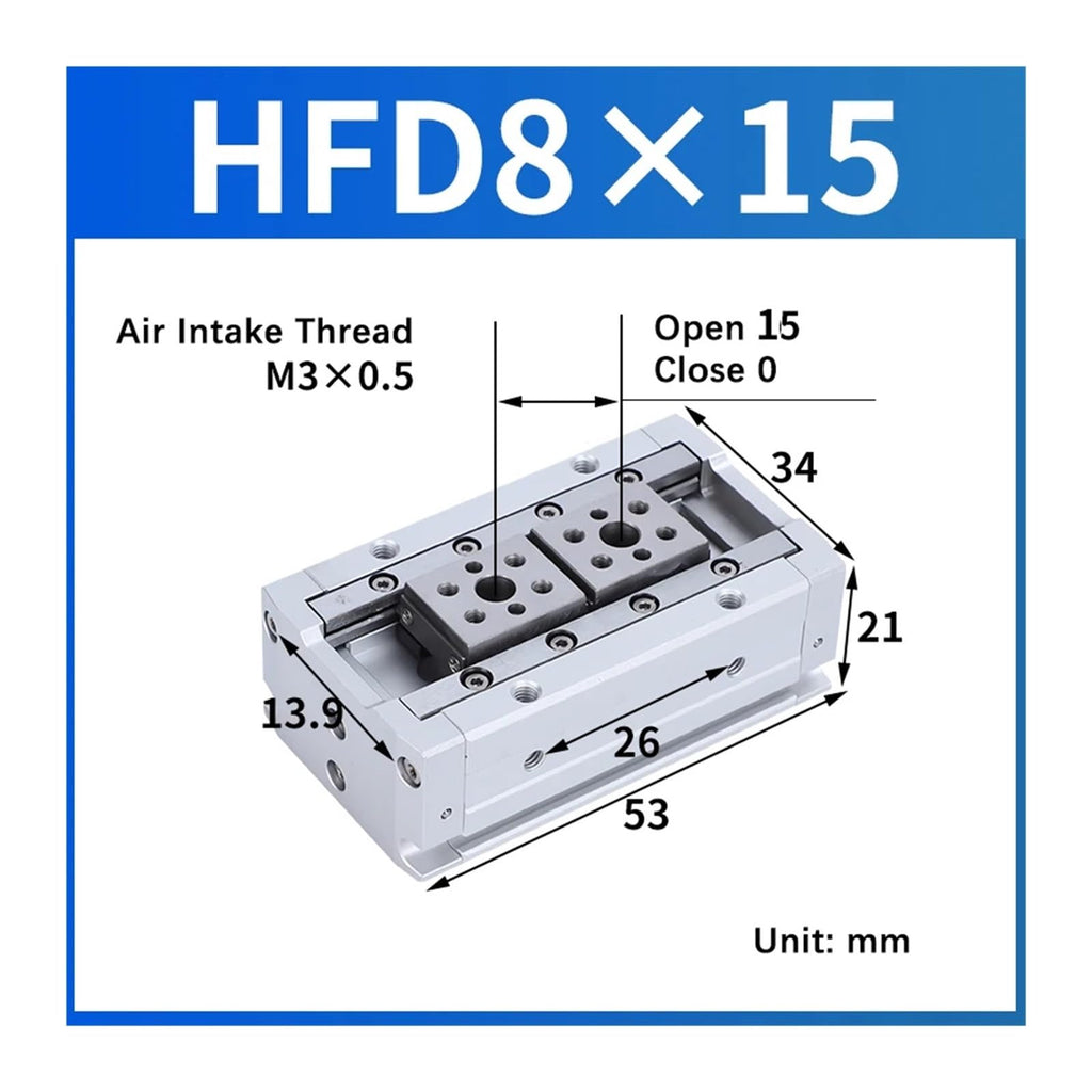 1pcs Air Cylinder HFD8 HFD12 HFD16 HFD20 HFD25 Compact Air Gripper Pneumatic Cylinder(HFD8X15)