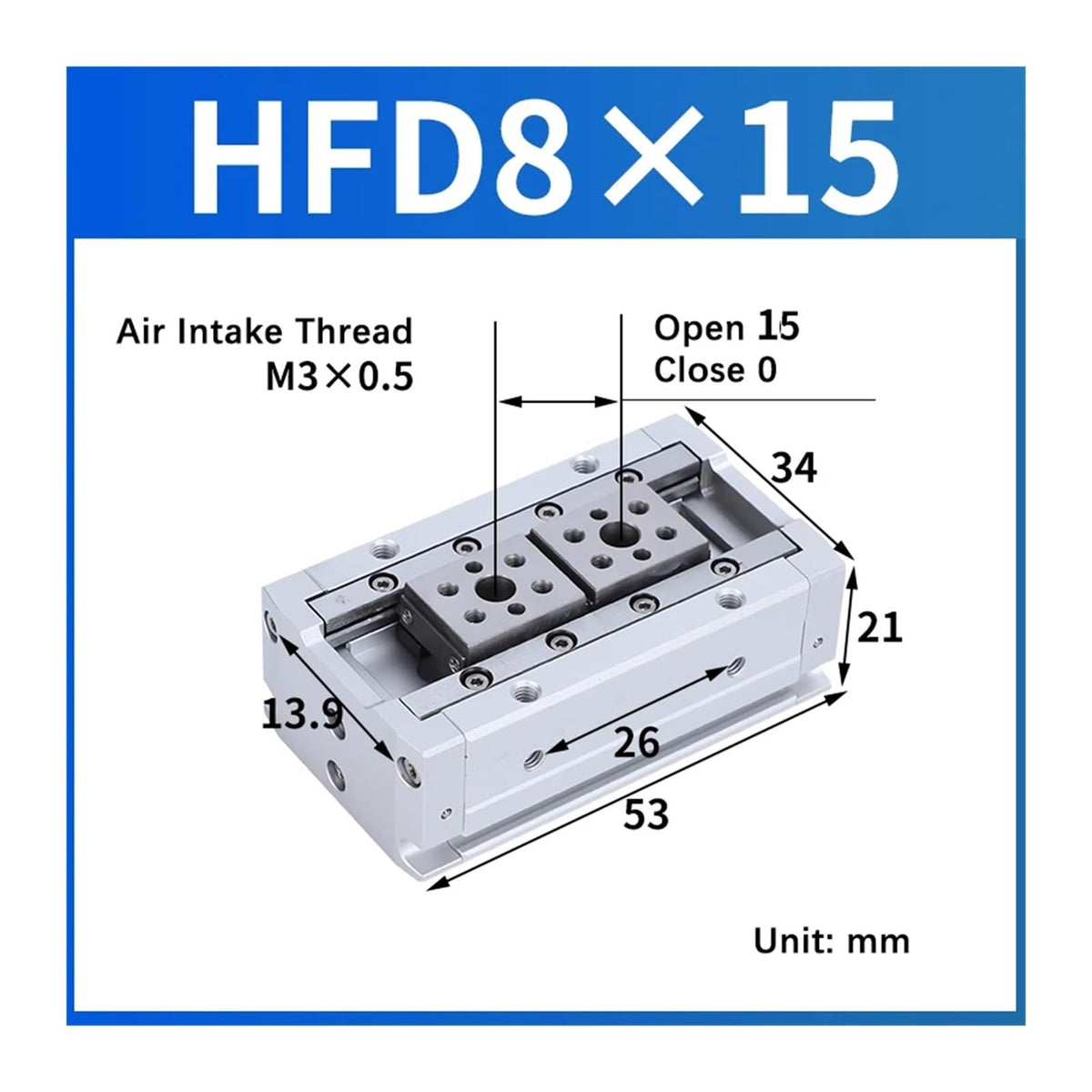 1pcs Air Cylinder HFD8 HFD12 HFD16 HFD20 HFD25 Compact Air Gripper Pneumatic Cylinder(HFD8X15)