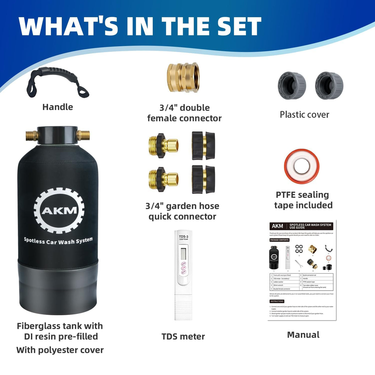Spotless Water System for car wash,Pre-Filled with DI Resin,DI Water System,Garden Hose Quick Connector,Deionized Water System for RV,Vehicles,Motorcycles,Bikes,Boats,No Spots
