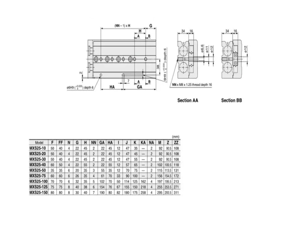 25mm bore MXS25 Double Acting air Slide Table Cylinder Pneumatic Slide MXS25-150 MXS25-50 MXS25-30 MXS25-100 MXS25-125(MXS25-10)