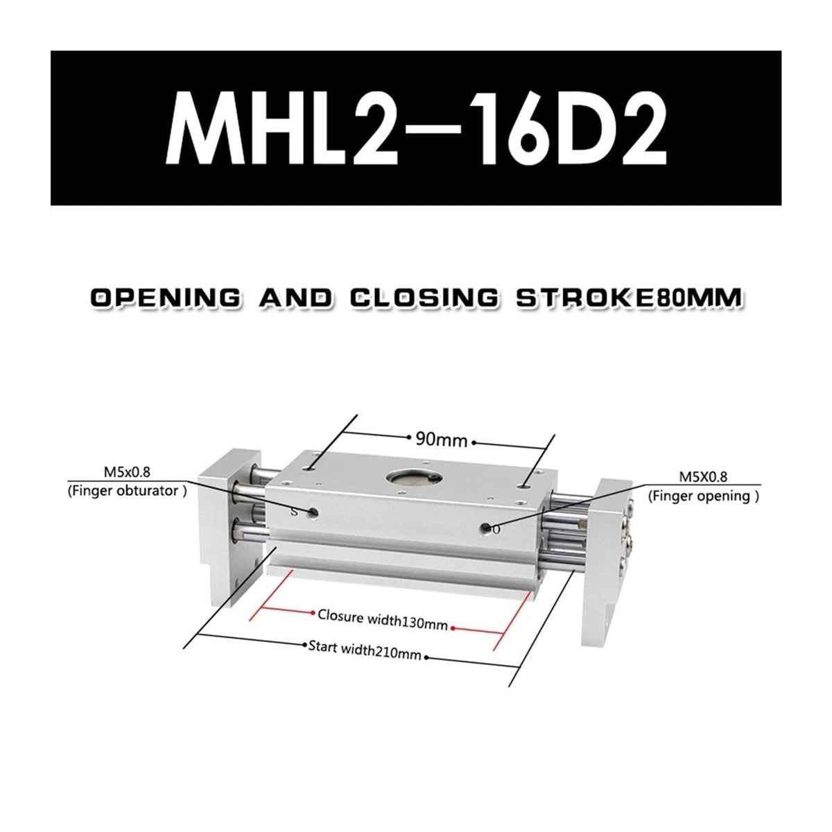 Wide Type Pneumatic Finger Clamping MHL2-10 of 16d/d/20d/d/32 Large Diameter 40 d1 / d2 Pneumatic Rich Type Cylinder(MHL2-16D2)