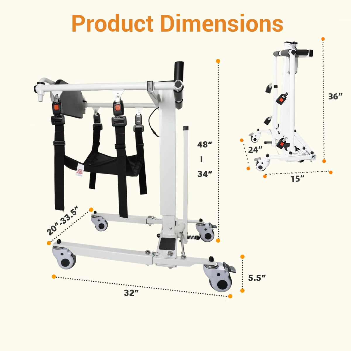 Electric Patient Lift Transfer Chair, Portable Folding & Transfer Lift for Car, Lift Elderly Seniors from Bed to Chair, Commode Toilet, Bathroom Wheelchair, Daily Lift and Transfer Need for Home Use