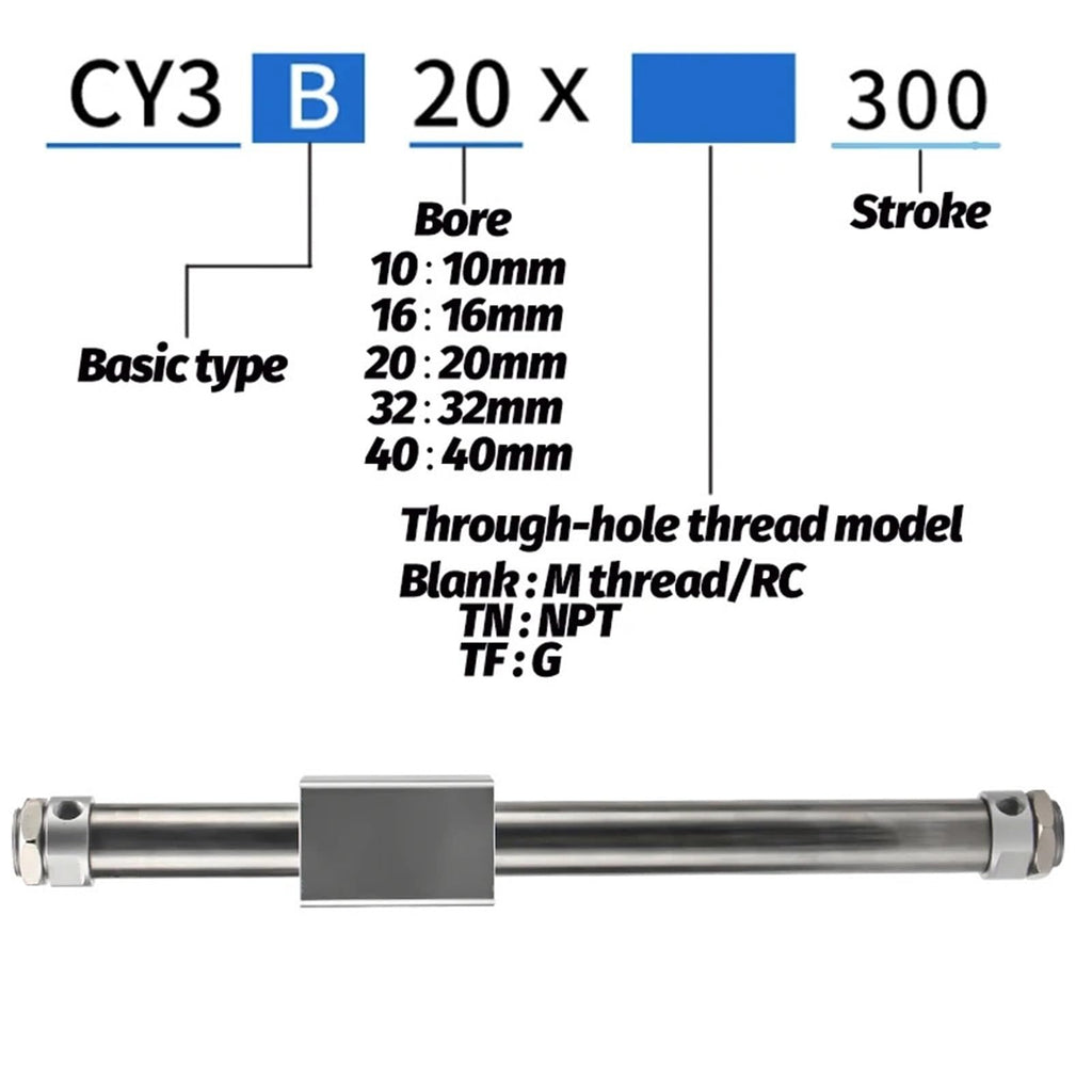 CY3B Small Pneumatic Magnetic Coupler Rod Less Cylinder CY3B 10 15 20 25 32 40 50 63-50 100 150 200 250 300 350 400(Stroke 800mm,CY3B15)