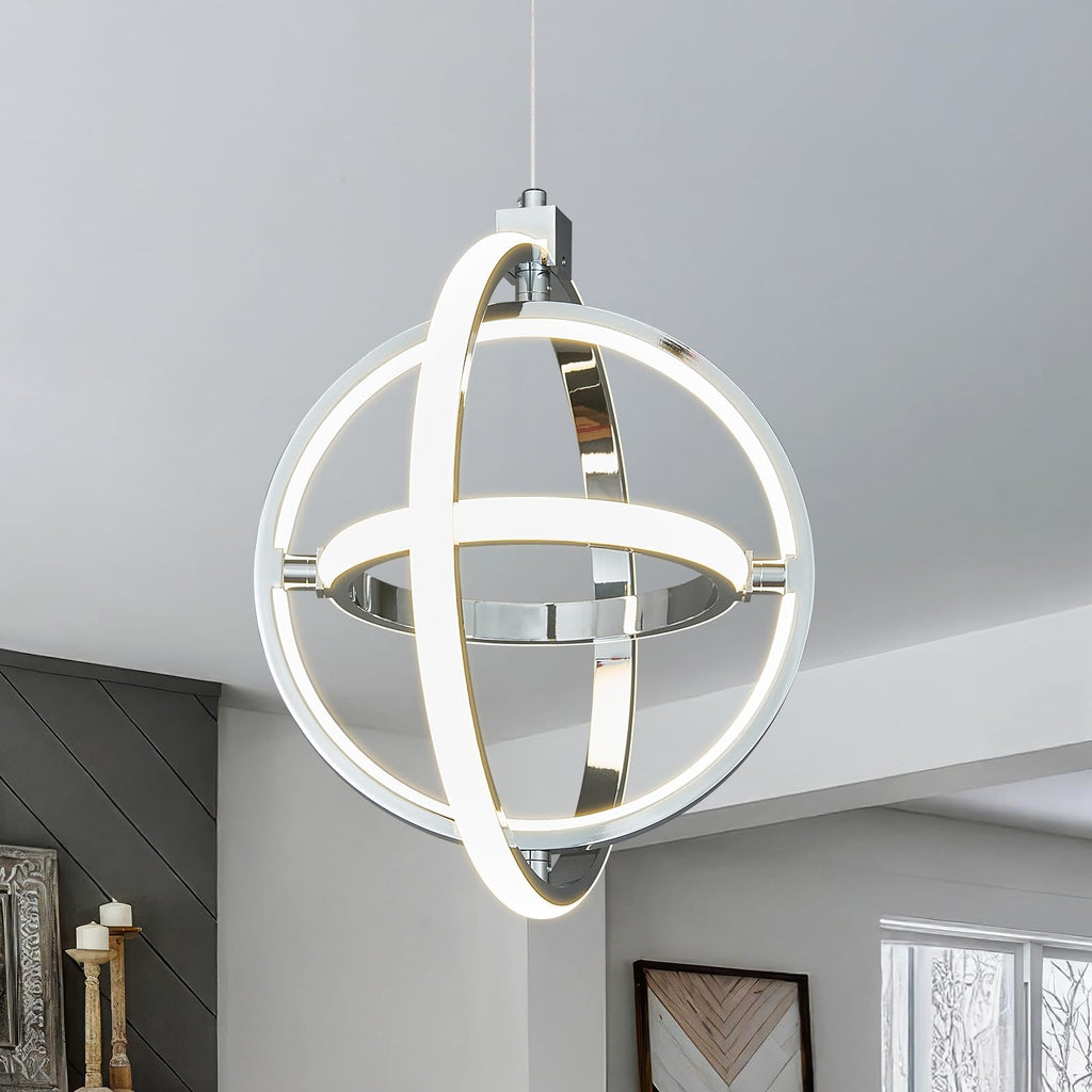 Modern LED Chandelier Chrome Rectangular Pendant Light Fixtures 4000K 20W Dimmable Height Adjustable Pendant Lighting for Dining Room Kitchen Island Bedroom Living Room Foyer（3-Pack）