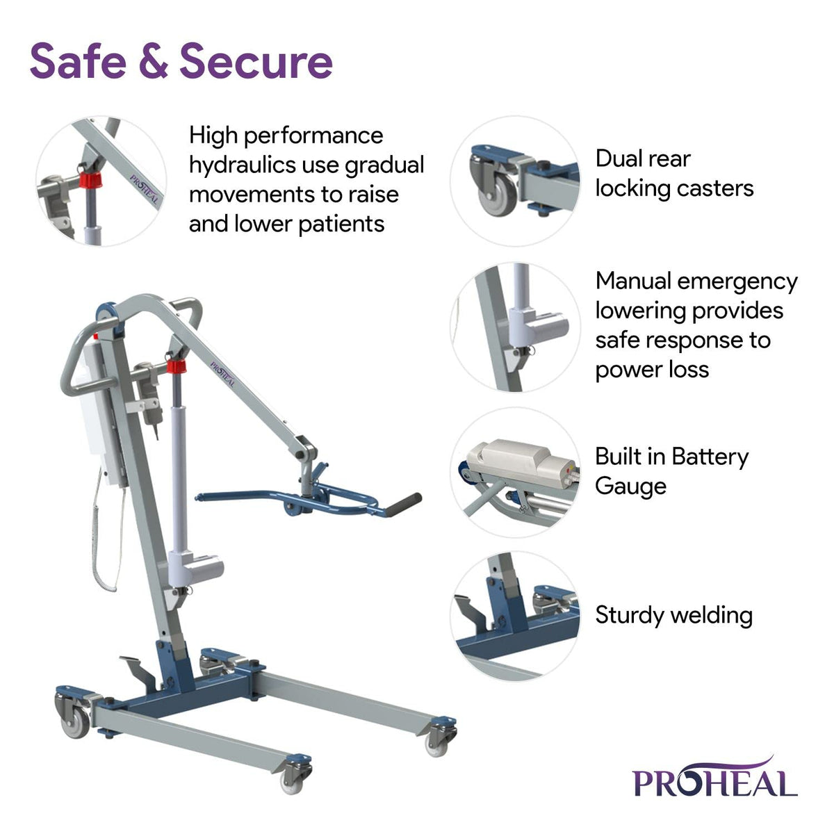 ProHeal All-in-One Patient Lift - Portable Patient Lift for Home Use and Facilities - Universal Electric Lift for Car, Chair, Bed, and Floor - 350 lb. Weight Capacity - 4-Point Spreader Bar
