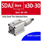 SDAJ80/100mm Bore Double Acting Piston Tools Aluminum Alloy Adjustable Stroke Compact Thin Air Pneumatic Cylinder(Stroke 30-30,SDAJ80 No Magnet)