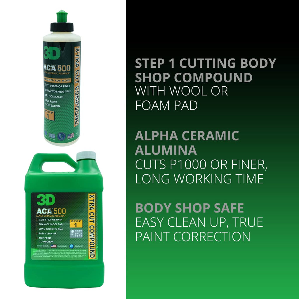 3D ACA 500 Cutting Compound – Step 1 Extra-Cut for Deep Paint Correction | Cuts P100 Grit or Finer | Body Shop Safe, Low Dust, Pro Detailer Formula | Made in USA - 1 Gallon