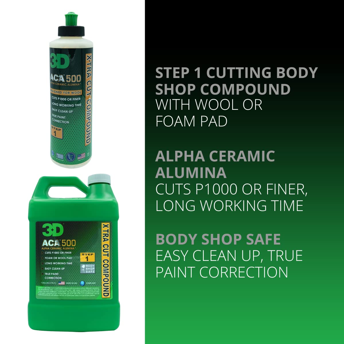 3D ACA 500 Cutting Compound – Step 1 Extra-Cut for Deep Paint Correction | Cuts P100 Grit or Finer | Body Shop Safe, Low Dust, Pro Detailer Formula | Made in USA - 1 Gallon