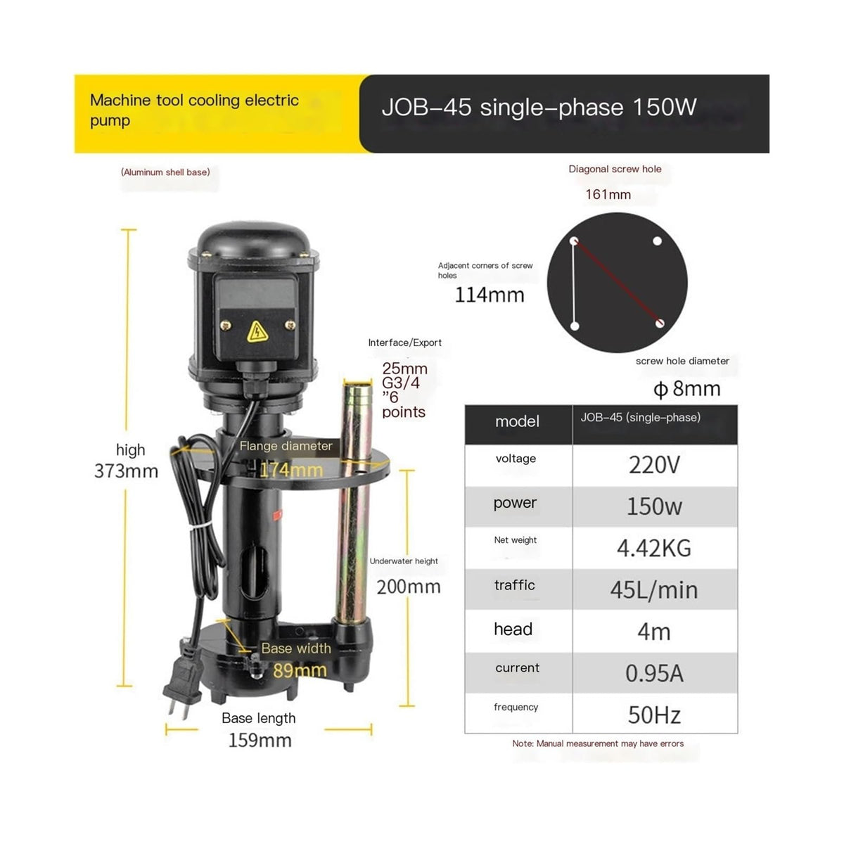 150W 1-Phase Vertical Immersion Pump for Machine Tool Cooling(150W -Aluminium housing)