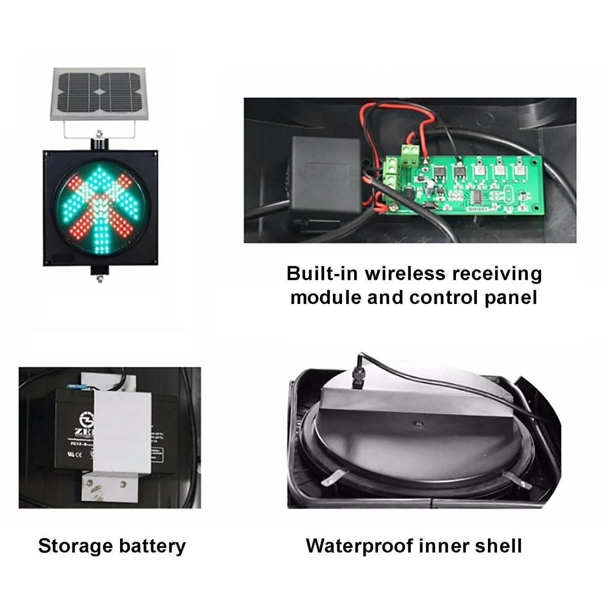 Industrial Solar Traffic Stop Light 1 Light X/Arrow, Red/Green Stop and Go Light with Remote Control, Industrial Signal Light with Solar Panel, for Intersections, Roads,