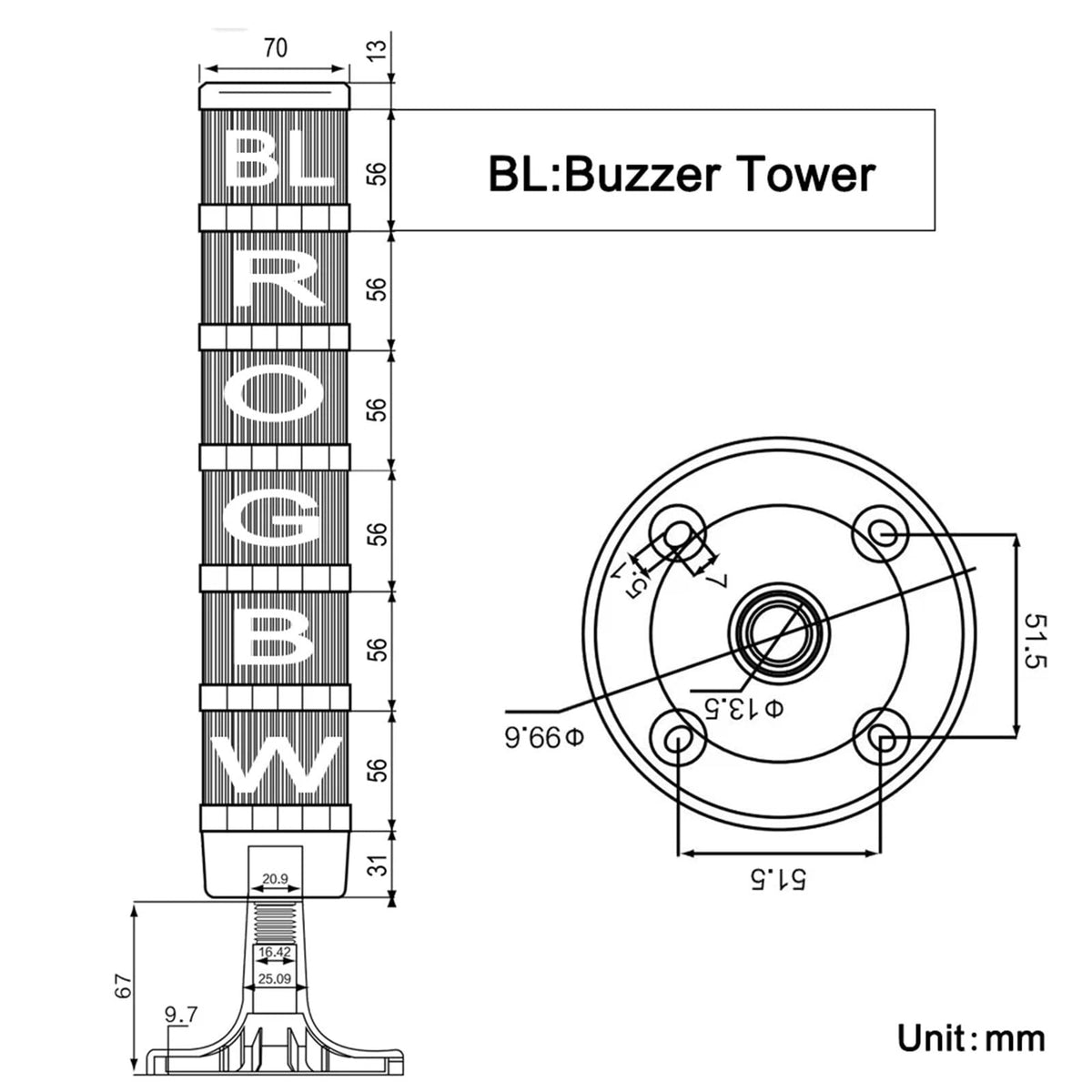 1pcs 70mm Signal Alarm Caution Indicator Industrial Stack Tower Warning Light Steady/Flash/Rotary Lamp LED for Machine 24V220V Buzzer(3 Layer with Buzzer,AC 110V)