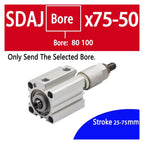SDAJ80/100mm Bore Double Acting Piston Tools Aluminum Alloy Adjustable Stroke Compact Thin Air Pneumatic Cylinder(Stroke 75-50,SDAJ80 No Magnet)