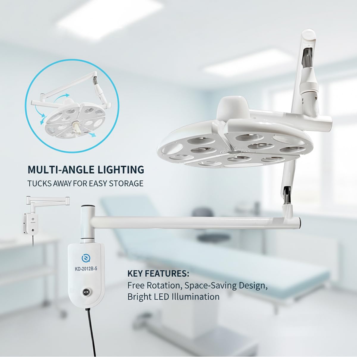 90W LED Surgical Exam Light, Wall Hanging Style, 360-Degree Adjustable Shadowless Cold Lamp, 70000 Lux KD-2012B-5