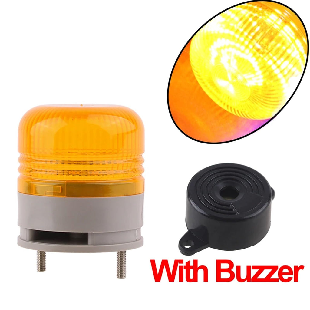 1PCS Red Yellow Green Blue Single Flashing Signal Warning DC12V24V LED Indicator Lamp with Buzzer/No Sound Small Security Alarm Light(Yellow with Buzzer,200w)
