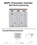 MGPL12 MGPL16 MGPL20 MGPL25 Pneumatic Compact Guide Cylinder Stroke 10/20/30/40/50/75/100/125/150/200MM(Bore 25mm)