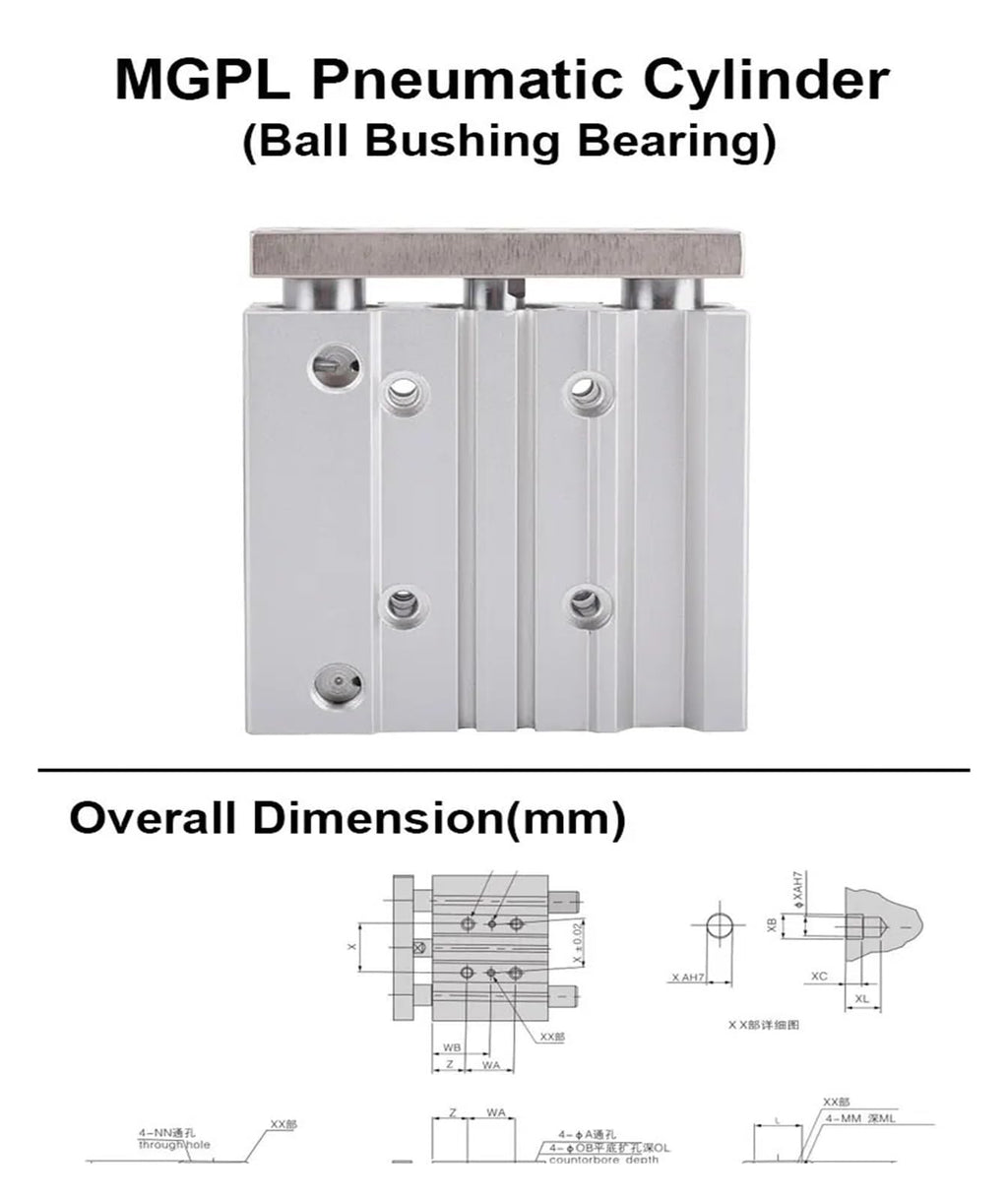 MGPL12 Stroke 10-150 Compact Pneumatic Air Cylinder with Guide Rod MGPL12-10 MGPL12-20 MGPL12-40 MGPL12-150 Ball Bushing Bearing(MGPL12-100)