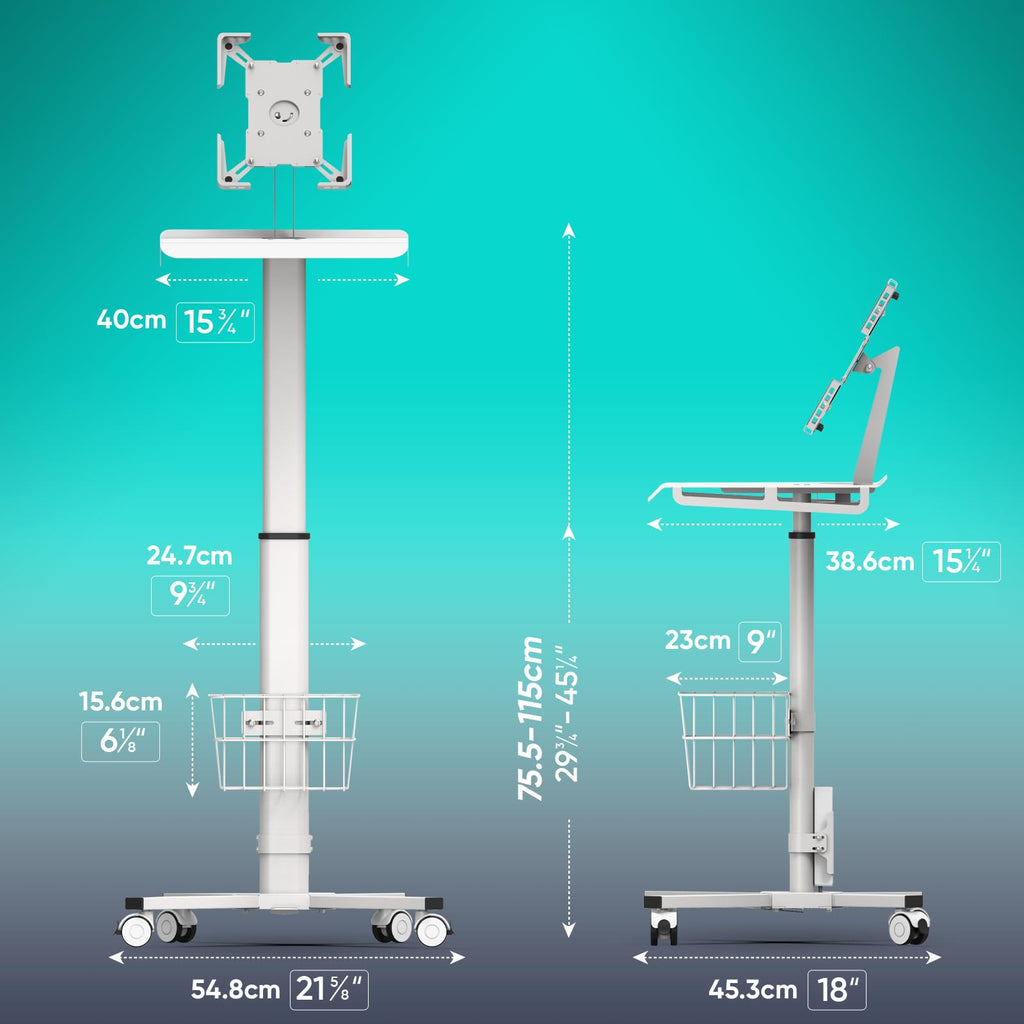 Pneumatic Adjustable Rolling Medical Cart with iPad Enclosure