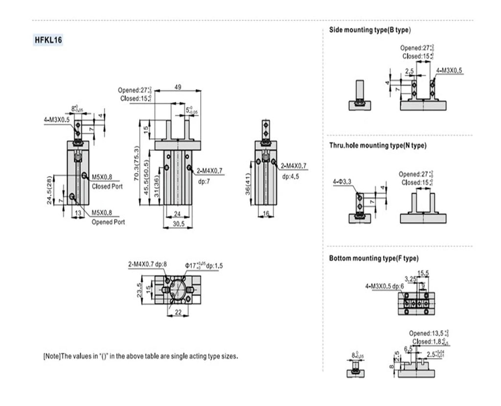 HFZ10 HFZL16 HFK10 HFKL20 Parallel Air Gripper Pneumatic Cylinder Double or Single Acting Gripper(HFKL25)