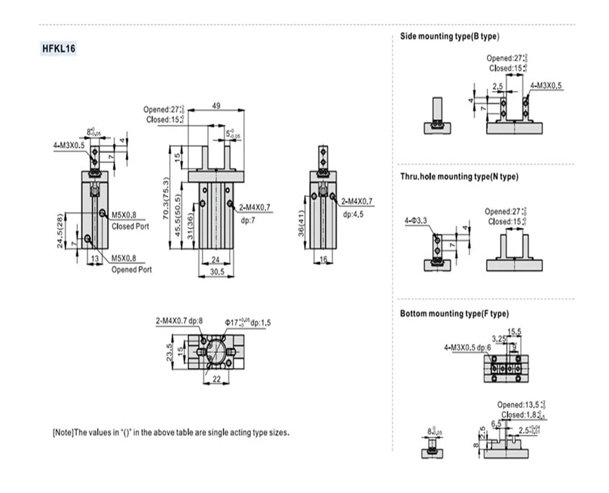 HFZ10 HFZL16 HFK10 HFKL20 Parallel Air Gripper Pneumatic Cylinder Double or Single Acting Gripper(HFKL25)