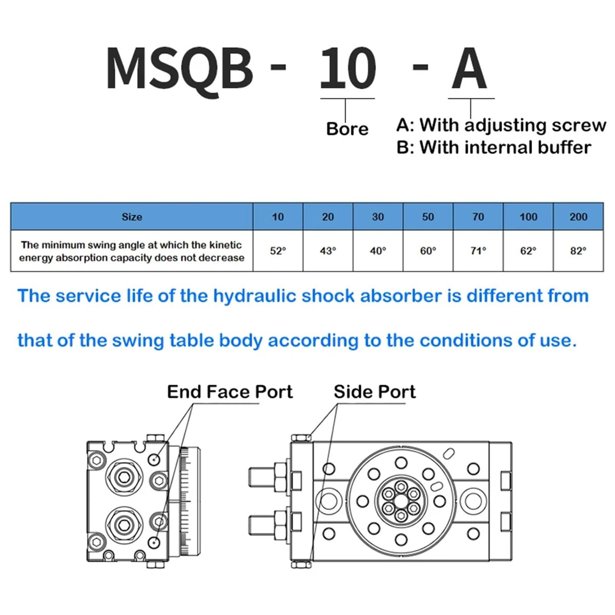 MSQB10A MSQB20A MSQB30R MSQB50R Rotary Pneumatic Cylinder MSQB50A Adjustable 0-190 Degrees 1Pcs(MSQB-50A)