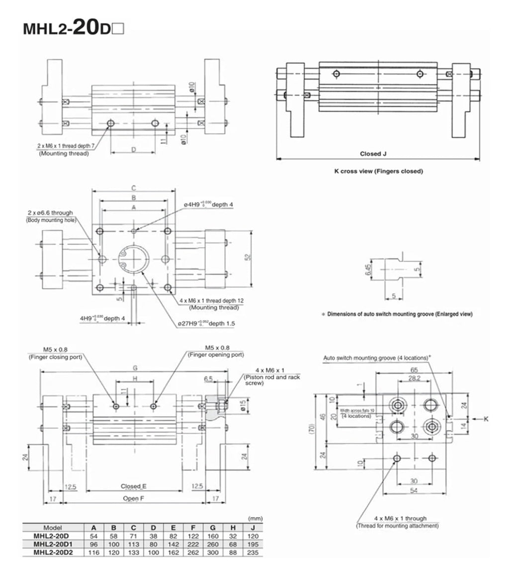 Double Acting Pneumatic Gripper Wide Type Air Gripper Parallel Cylinder MHL2-10D 16 20 25 32 40D1 D2 Aluminium Clamps(MHL2-20)